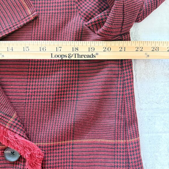 Laurie Felt Zoe Plaid Knit Fringe Trim Button Front Wrap Clueless Preppy Coat S - Picture 6 of 12